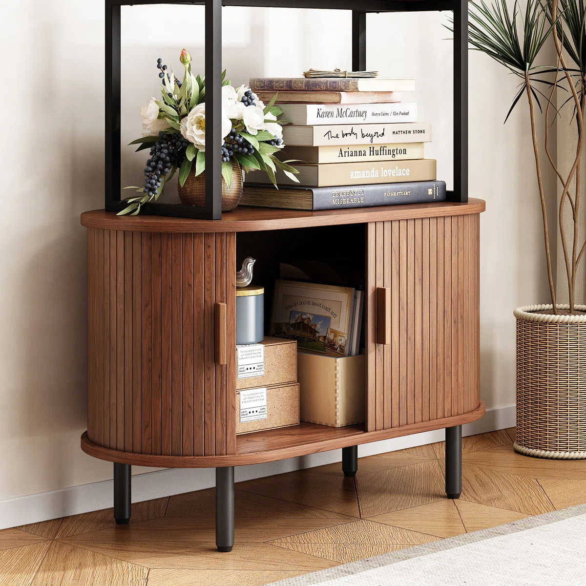 Nataysha 4-Tier Bookcase with Sliding Door thumbnail 4